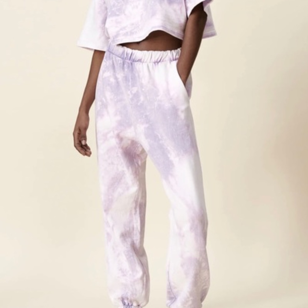 ZARA white & lilac tie dye sweatpants